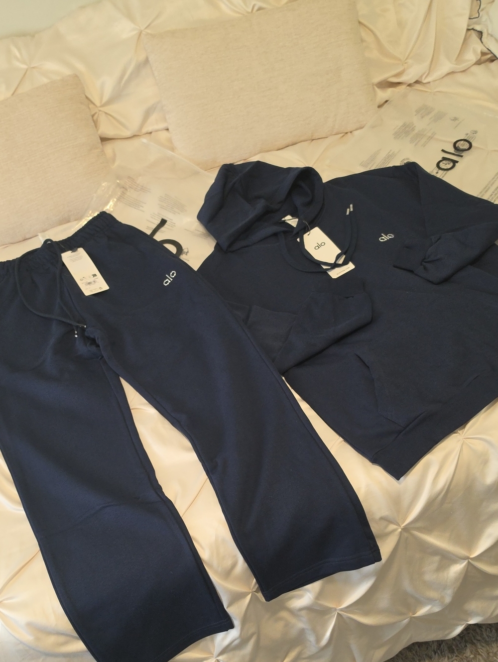 ALO Yoga Navy Women's Crewneck Hoodie and Joggers Set